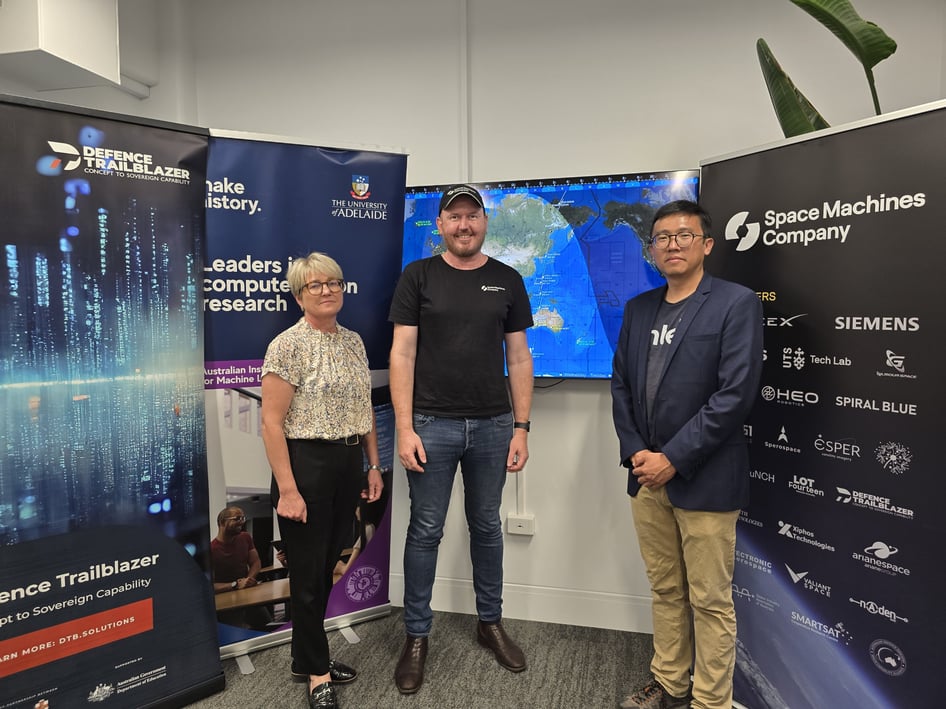 Dr Margaret Law (Defence Trailblazer), Mark Ramsey (Space Machines Company), Professor Tat-Jun Chin (SmartSat CRC)
